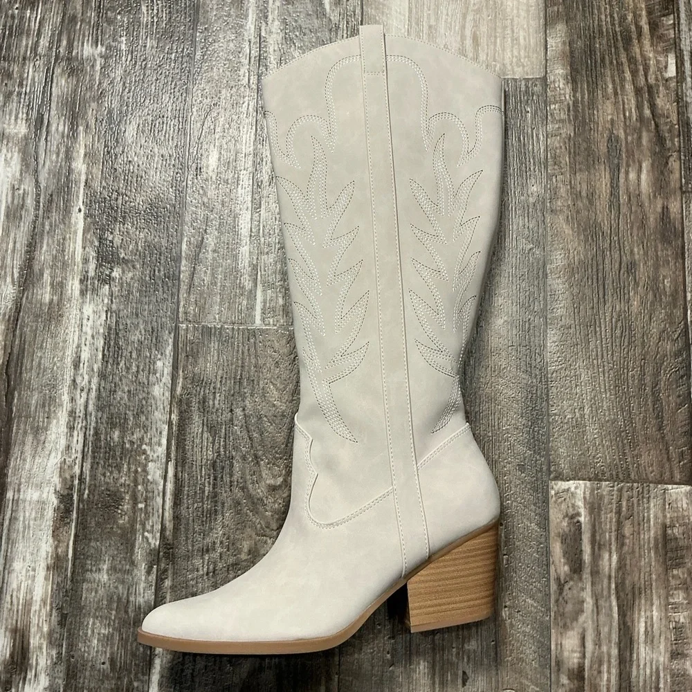LC Lauren Conrad Women’s Knee-High Western Boot - Cream Size 9.5